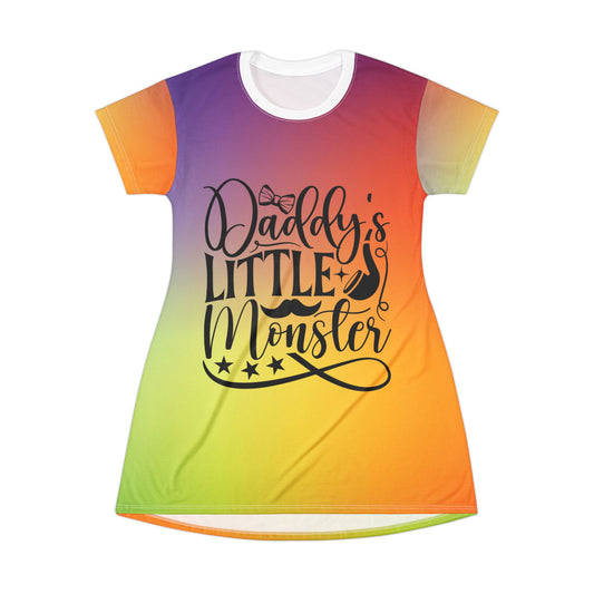 Daddy's Little Monster T-Shirt Dress | Fun Summer Outfit , Vibrant Daily Wear, Unique Birthday Gift