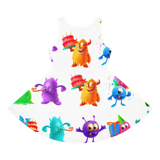 Colorful Monster Print Girls' Sundress | Fun, Whimsical, and Perfect for Summer Adventures