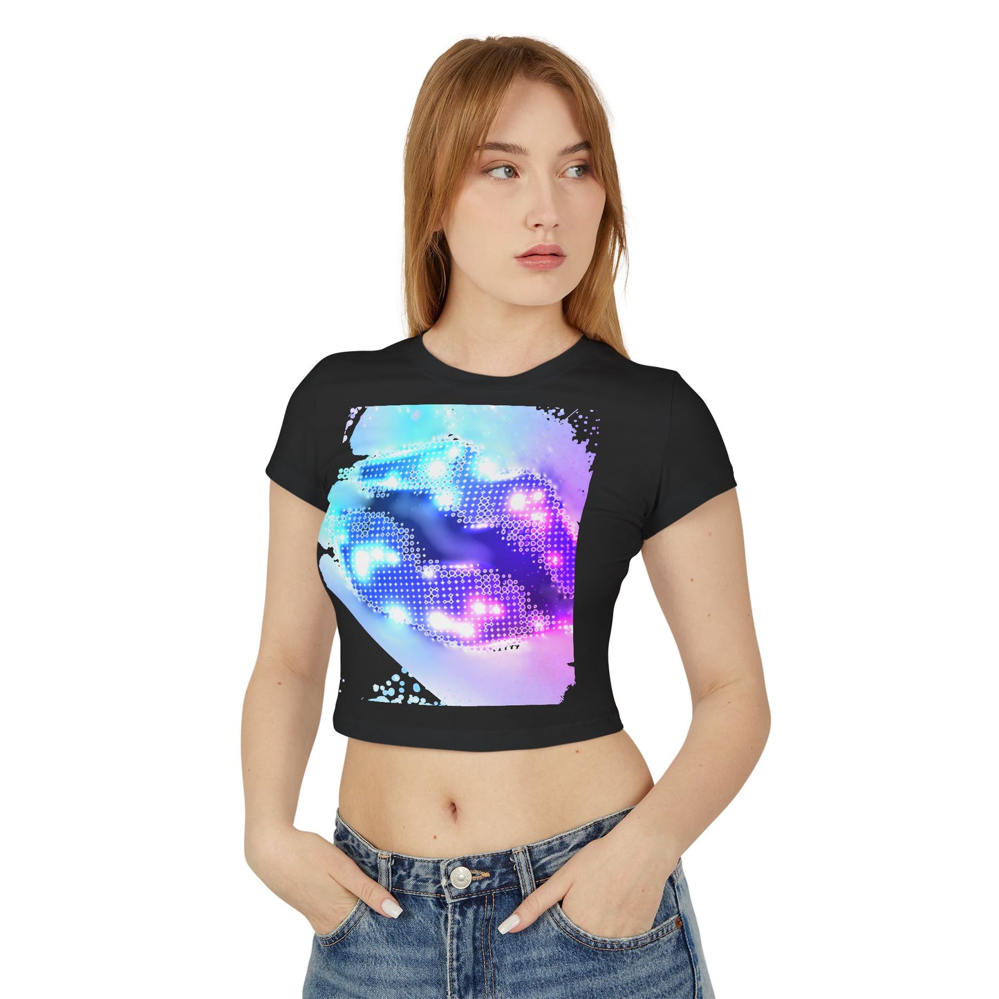 š Cosmic Lips Baby Tee Trendy Womenās Graphic Crop Top | Festival Wear, Summer Street Style & Bold Everyday Looks
