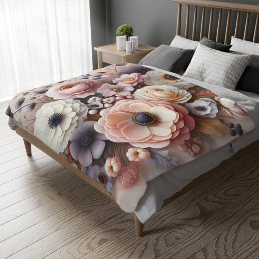 Floral Velveteen Blanket – Soft Microfiber Throw for Elegant Home Décor and Thoughtful Gifting