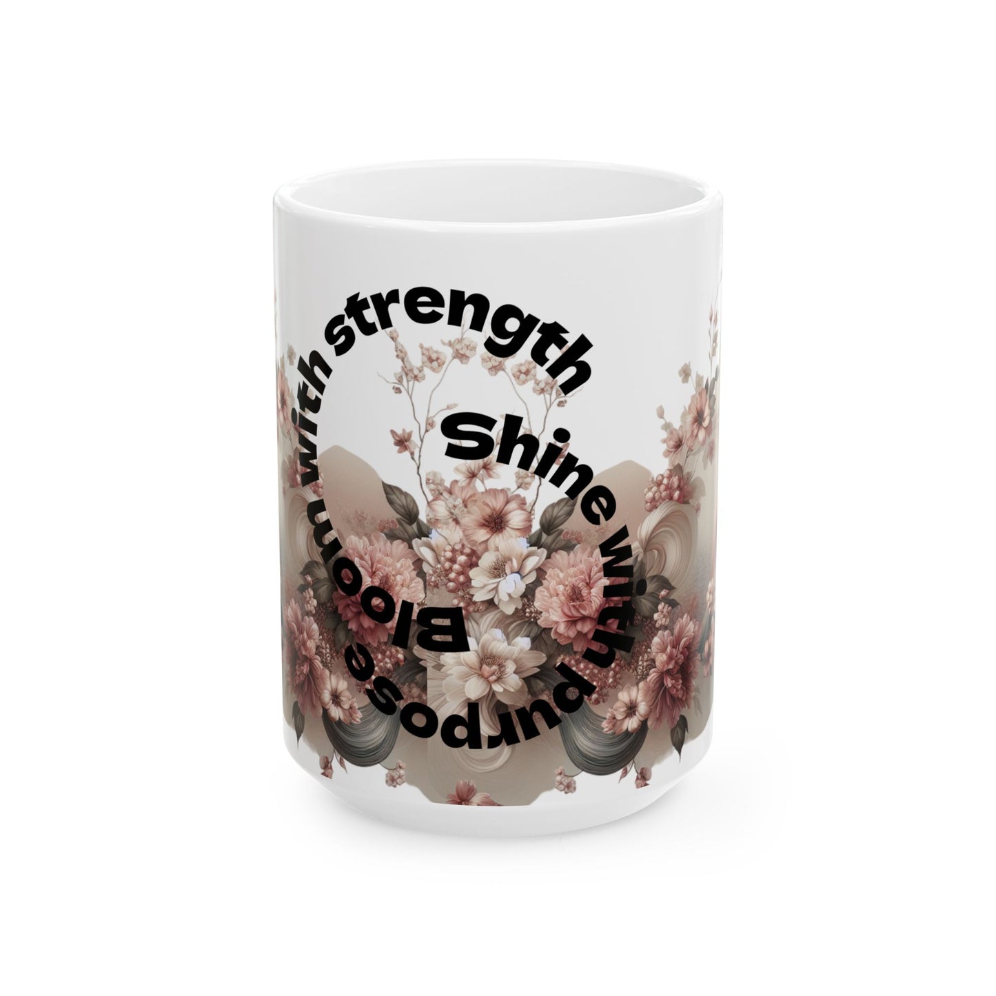 Graceful Blooms Ceramic Mug — Motivational Sip for Home & Office
