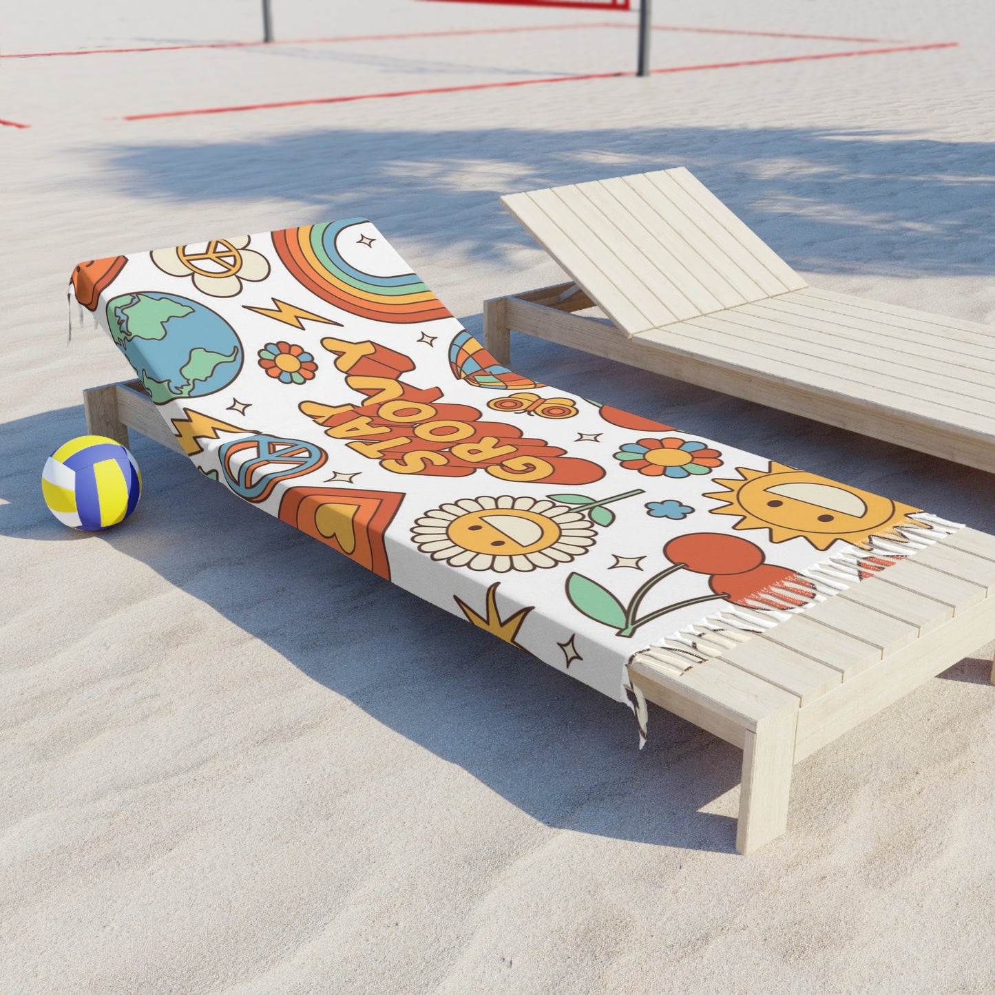 Groove & Glow Boho Beach Blanket | Retro Towel, Summer Throw, Festival Mat & Hippie Beach Vibe Accessory