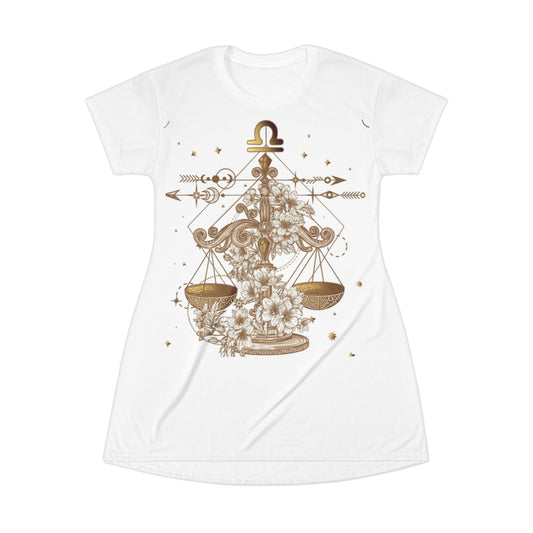 ✨ Celestial Balance Graphic T-Shirt Dress | Astrology Dress | Libra Gift | Zodiac Fashion | Everyday Comfort Wear ✨