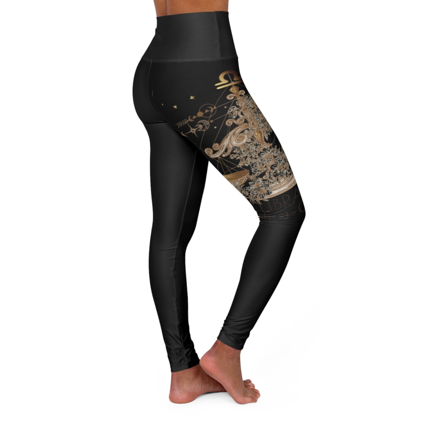 🌙 High Waisted Yoga Leggings with Celestial Design | Comfortable Activewear for Fitness, Yoga, or Leisure | Libra (Black) ⚖️