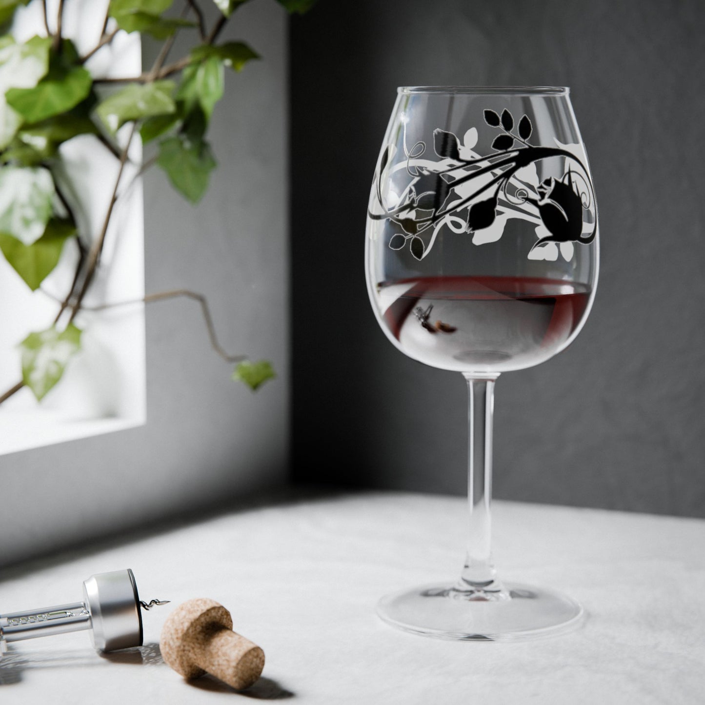 Elegant Floral Wine Glass | 12oz Stemware for Weddings, Anniversaries, Home Decor & Celebratory Gifts