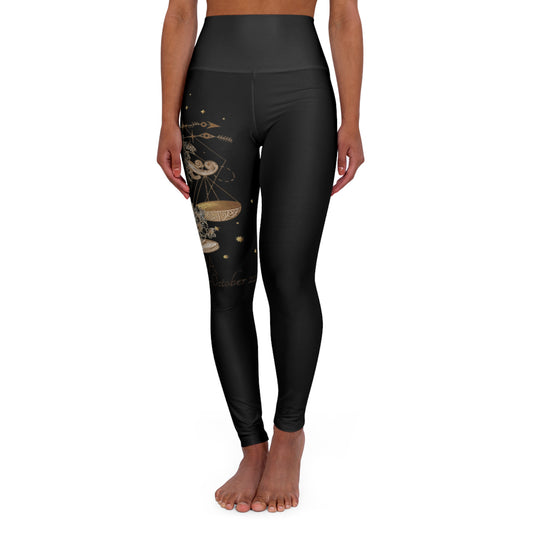 🌙 High Waisted Yoga Leggings with Celestial Design | Comfortable Activewear for Fitness, Yoga, or Leisure | Libra (Black) ⚖️
