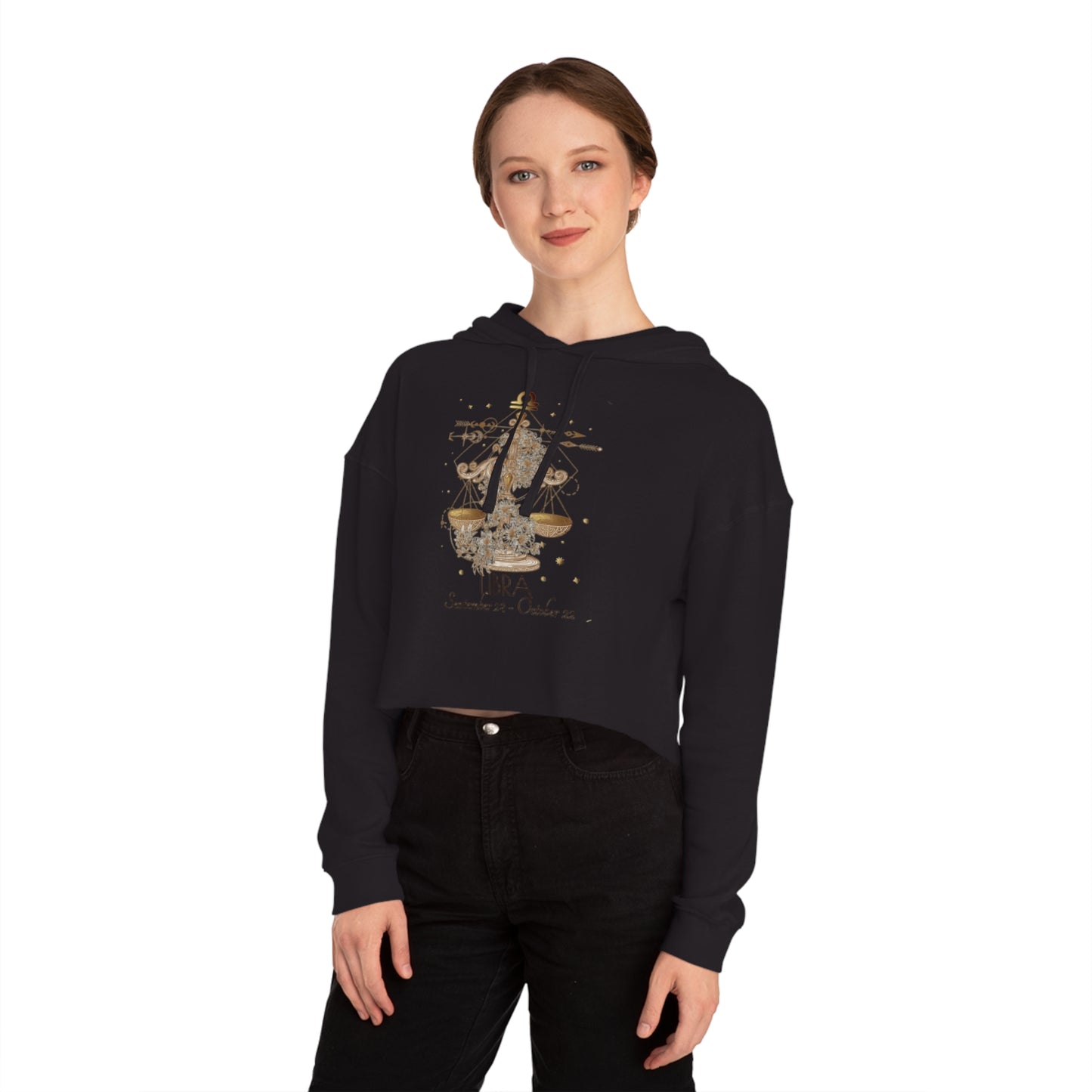 ✨ Libra Chic Cropped Hoodie with Festive Design | Women’s Casual Pullover | Holiday Gift | Cozy Sweatshirt | Seasonal Style 🎄