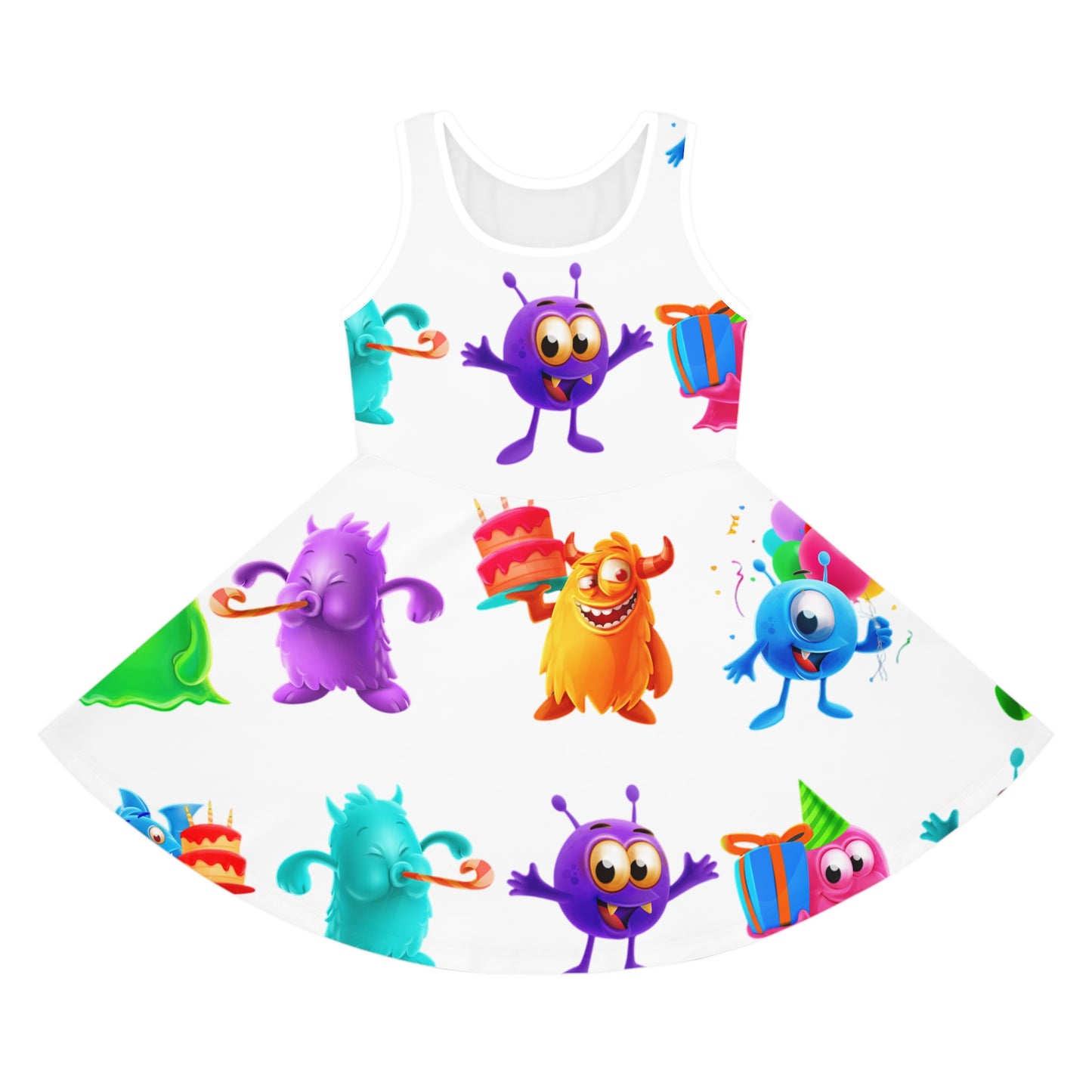 Colorful Monster Print Girls' Sundress | Fun, Whimsical, and Perfect for Summer Adventures