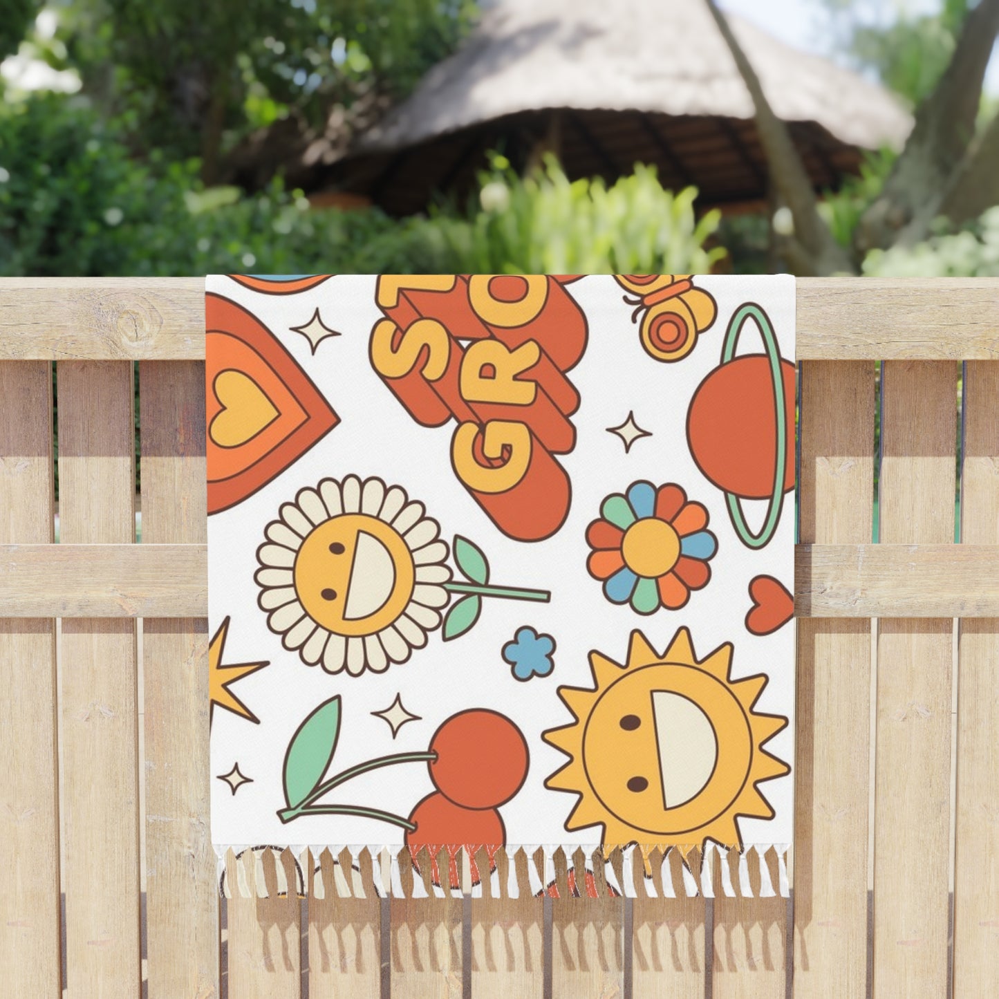Groove & Glow Boho Beach Blanket | Retro Towel, Summer Throw, Festival Mat & Hippie Beach Vibe Accessory