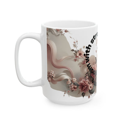 Graceful Blooms Ceramic Mug — Motivational Sip for Home & Office