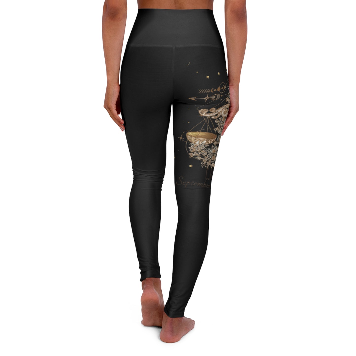 🌙 High Waisted Yoga Leggings with Celestial Design | Comfortable Activewear for Fitness, Yoga, or Leisure | Libra (Black) ⚖️