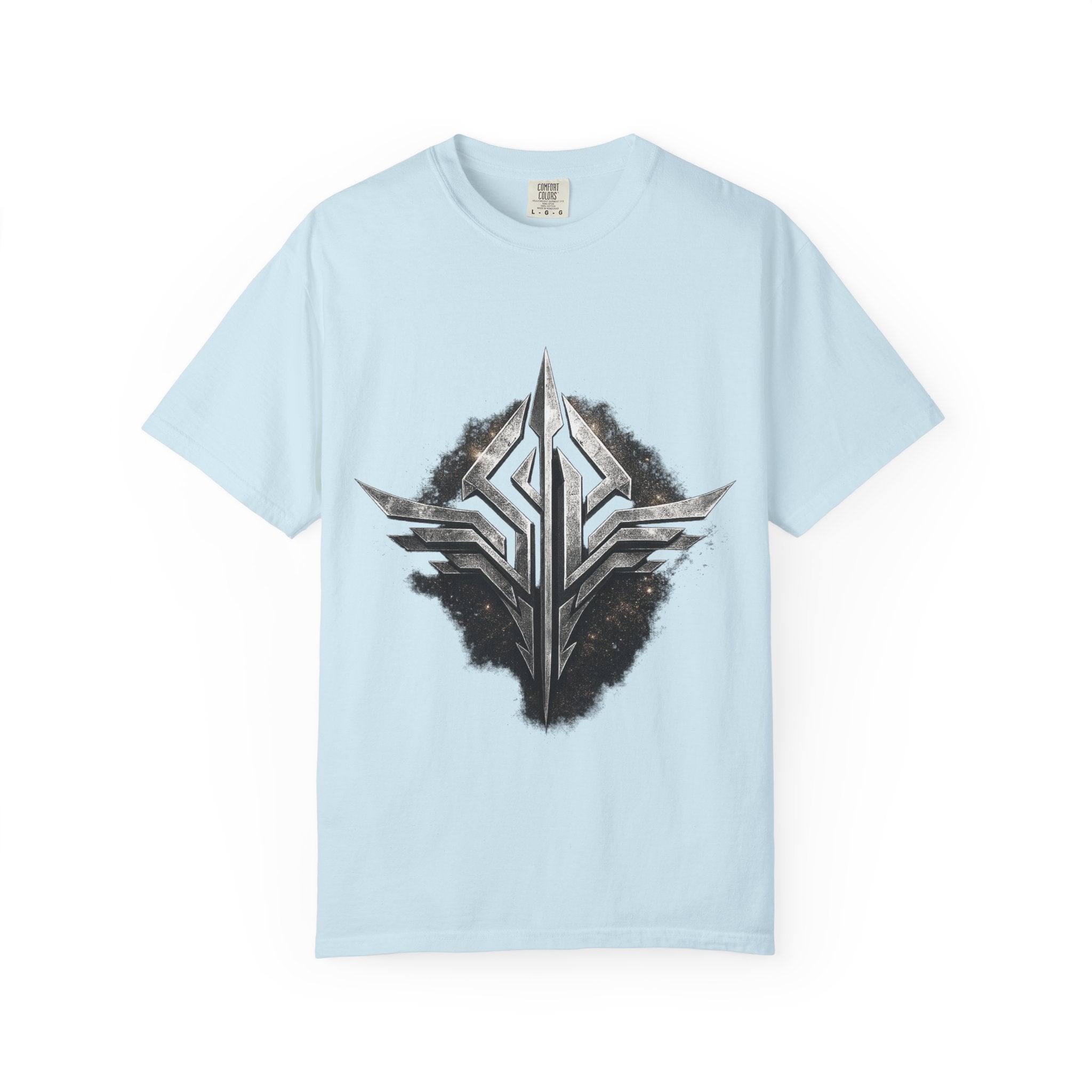 Futuristic Metal Emblem Graphic T‑Shirt