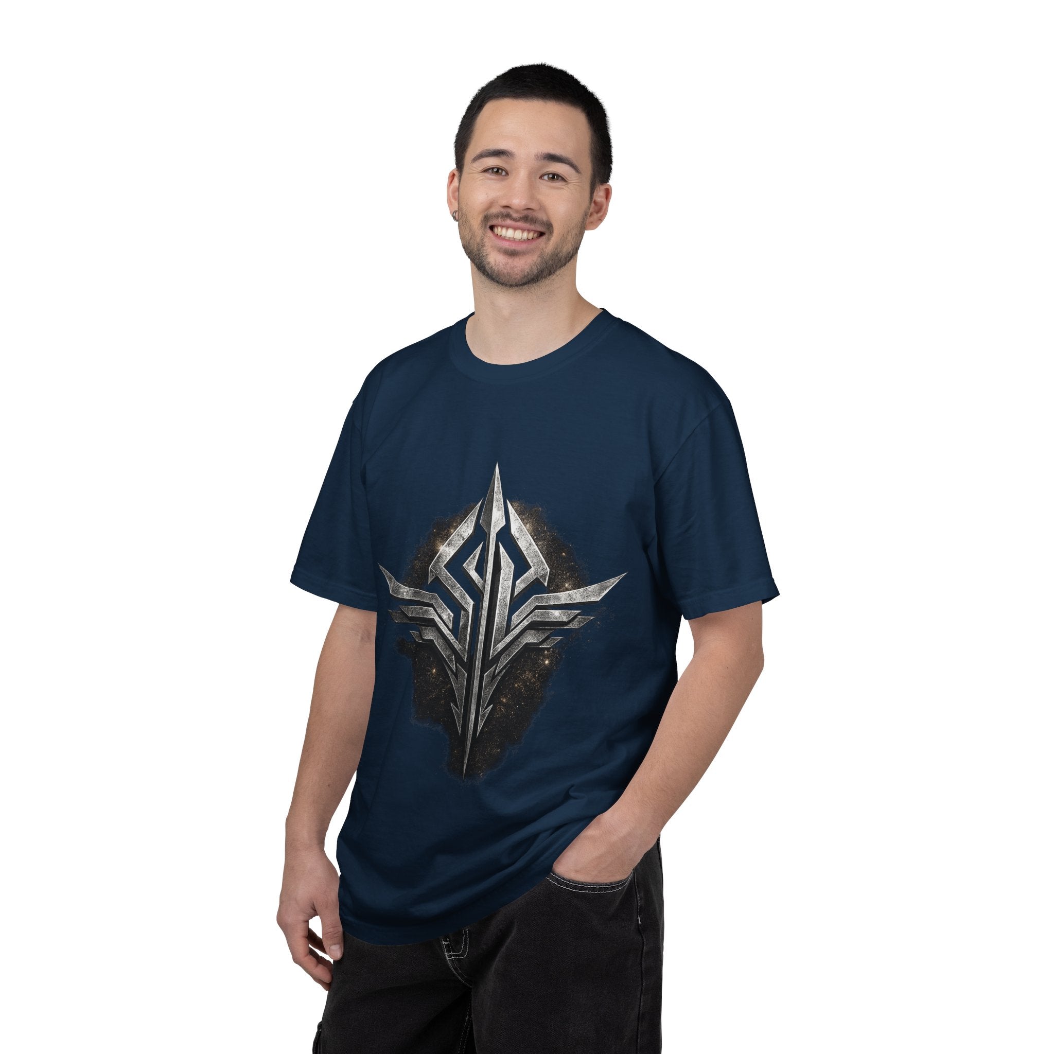 Futuristic Metal Emblem Graphic T‑Shirt