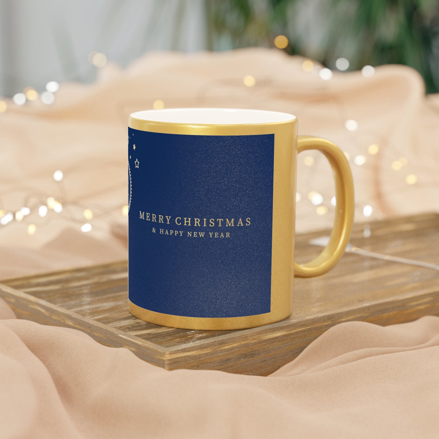 Cheers & Cheer Metallic Holiday Cup | Gold or Silver Ceramic Mug, Festive Christmas Ornament Design, Elegant Cocoa & Coffee Drinkware