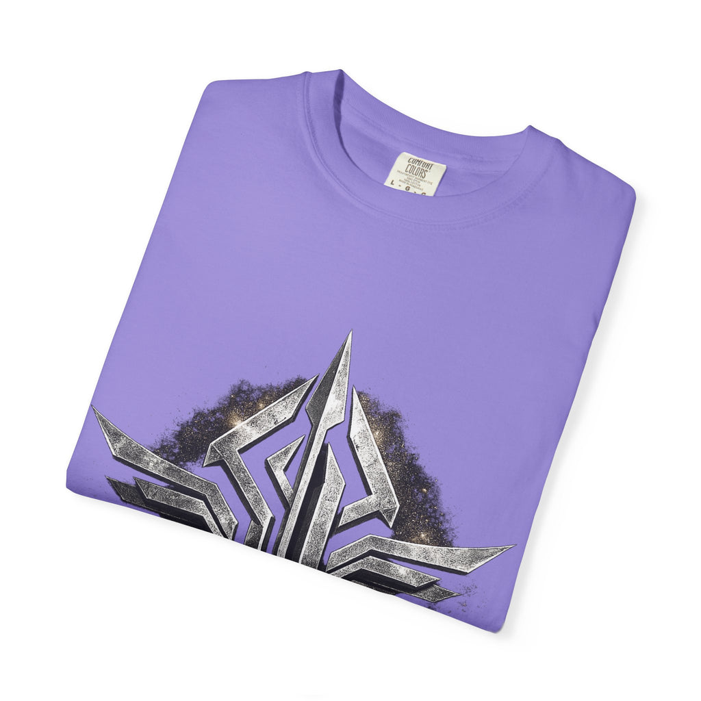 Futuristic Metal Emblem Graphic T‑Shirt