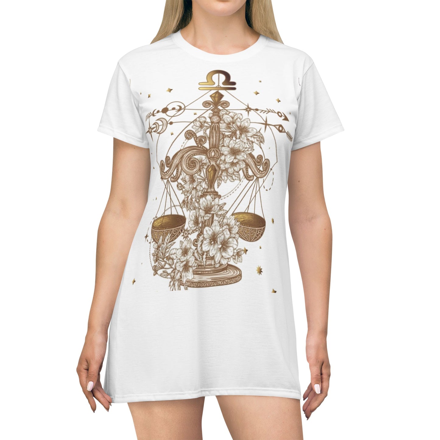 ✨ Celestial Balance Graphic T-Shirt Dress | Astrology Dress | Libra Gift | Zodiac Fashion | Everyday Comfort Wear ✨