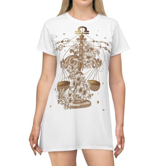 ✨ Celestial Balance Graphic T-Shirt Dress | Astrology Dress | Libra Gift | Zodiac Fashion | Everyday Comfort Wear ✨