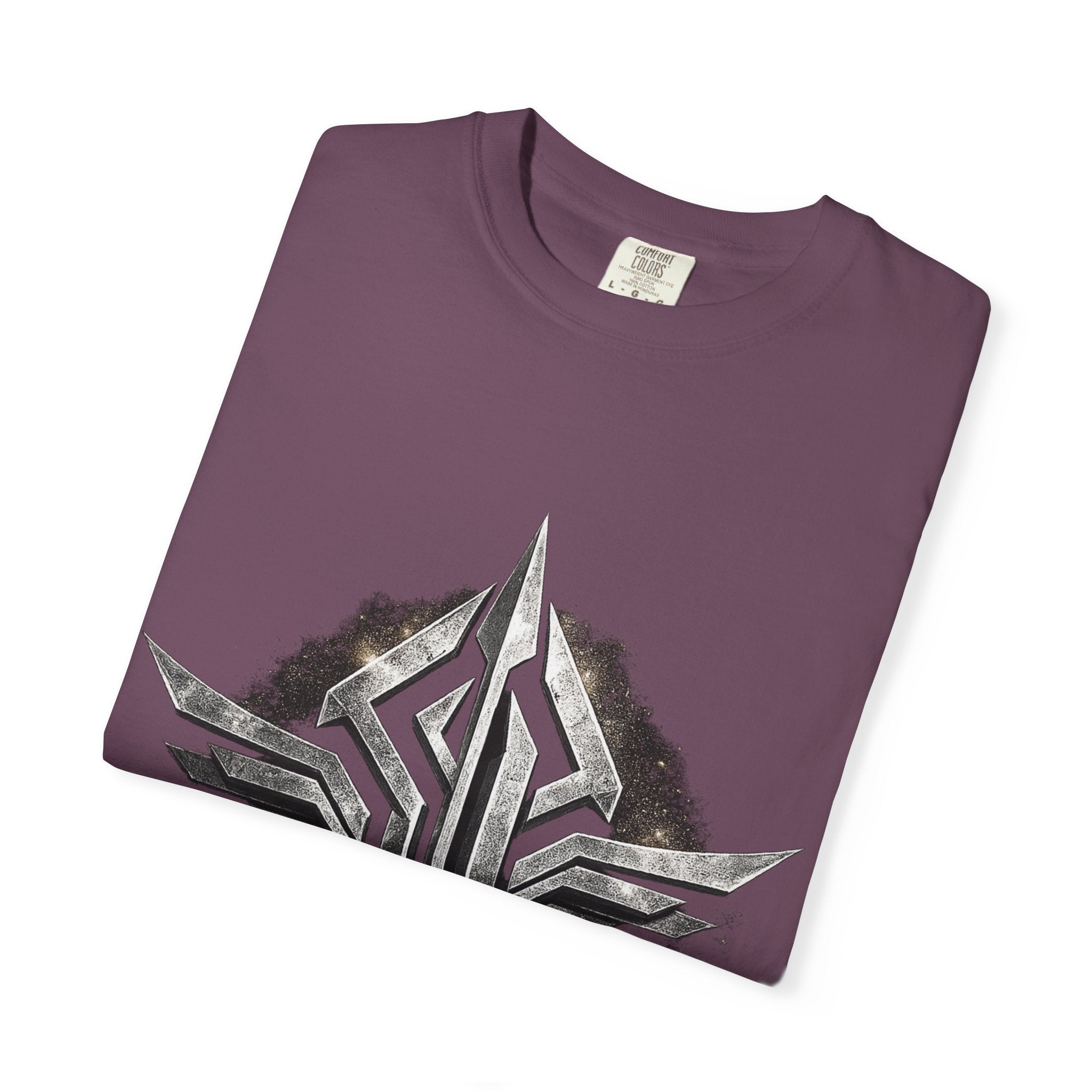 Futuristic Metal Emblem Graphic T‑Shirt