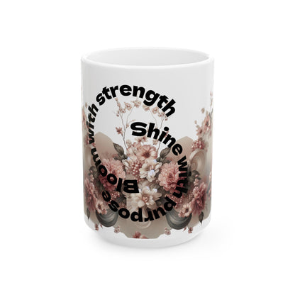 Graceful Blooms Ceramic Mug — Motivational Sip for Home & Office