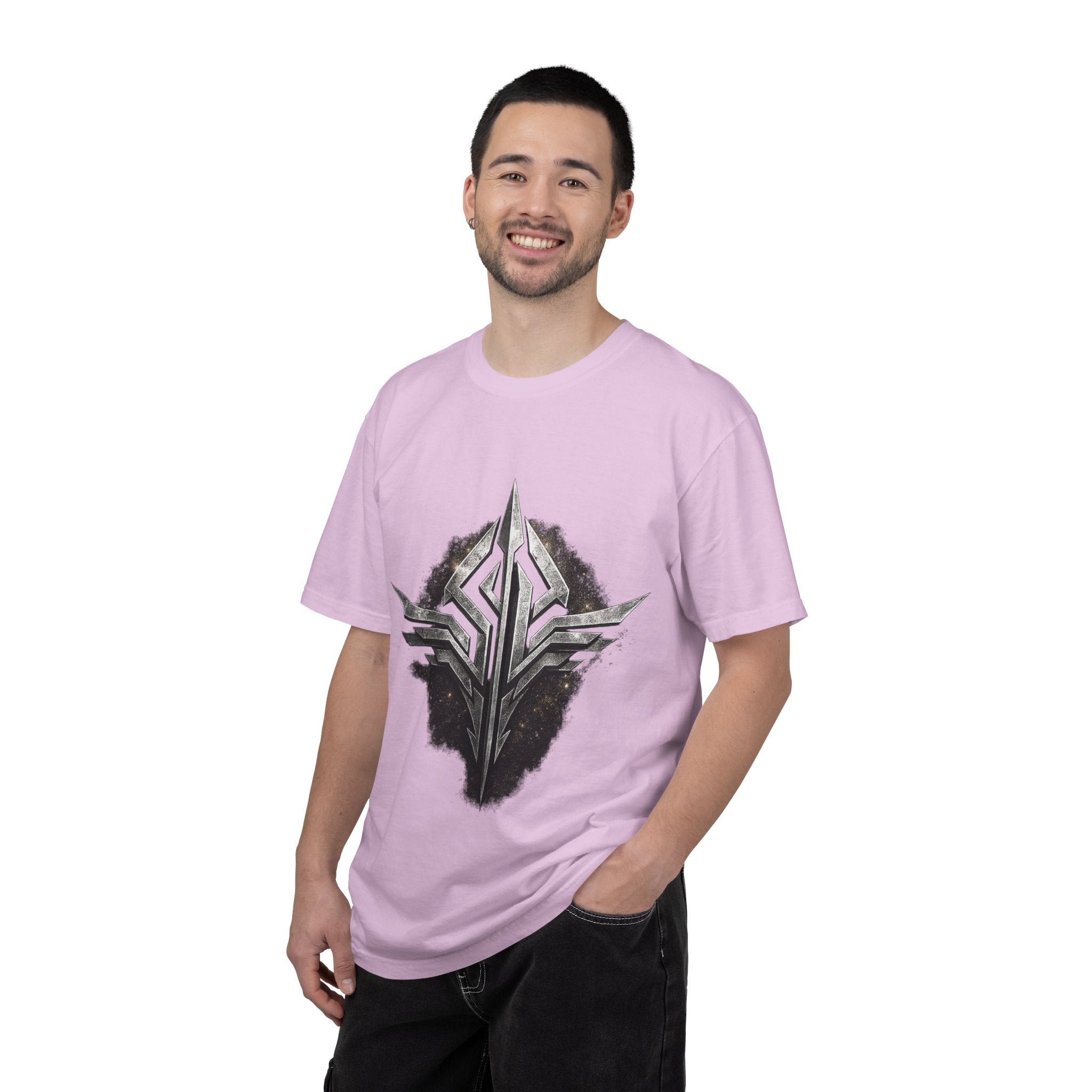 Futuristic Metal Emblem Graphic T‑Shirt
