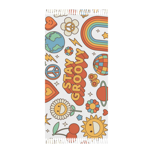 Groove & Glow Boho Beach Blanket | Retro Towel, Summer Throw, Festival Mat & Hippie Beach Vibe Accessory