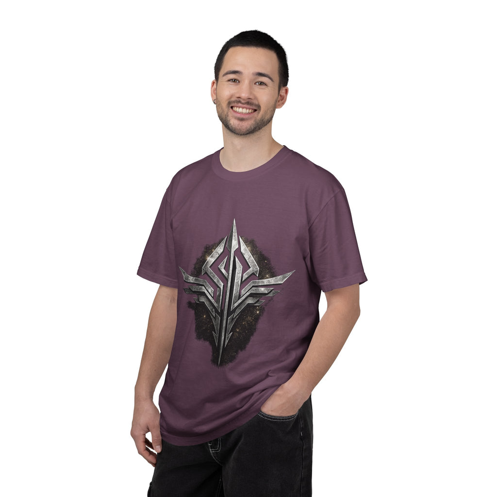 Futuristic Metal Emblem Graphic T‑Shirt