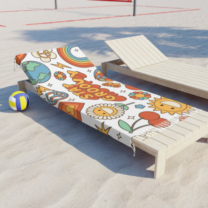 Groove & Glow Boho Beach Blanket | Retro Towel, Summer Throw, Festival Mat & Hippie Beach Vibe Accessory