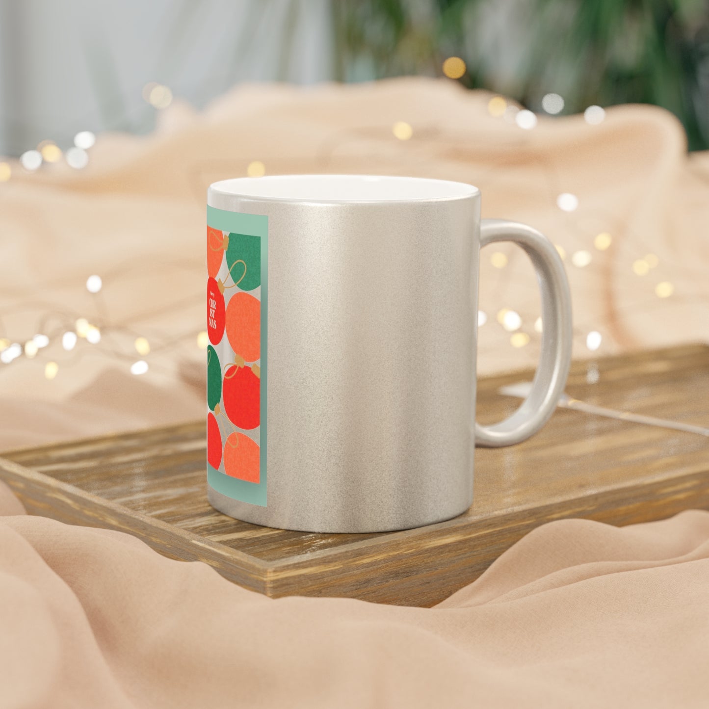Cheers & Cheer Metallic Holiday Cup | Gold or Silver Ceramic Mug, Festive Christmas Ornament Design, Elegant Cocoa & Coffee Drinkware