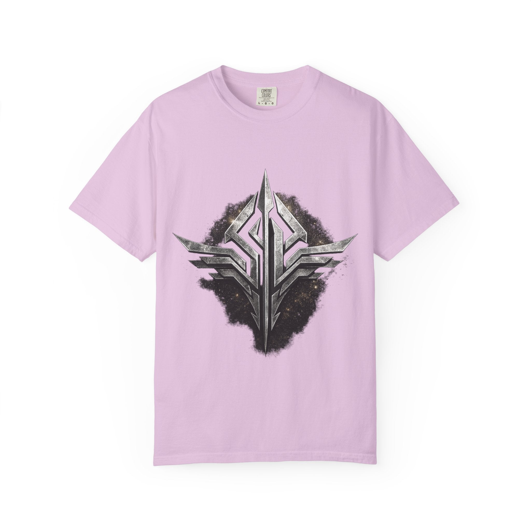 Futuristic Metal Emblem Graphic T‑Shirt