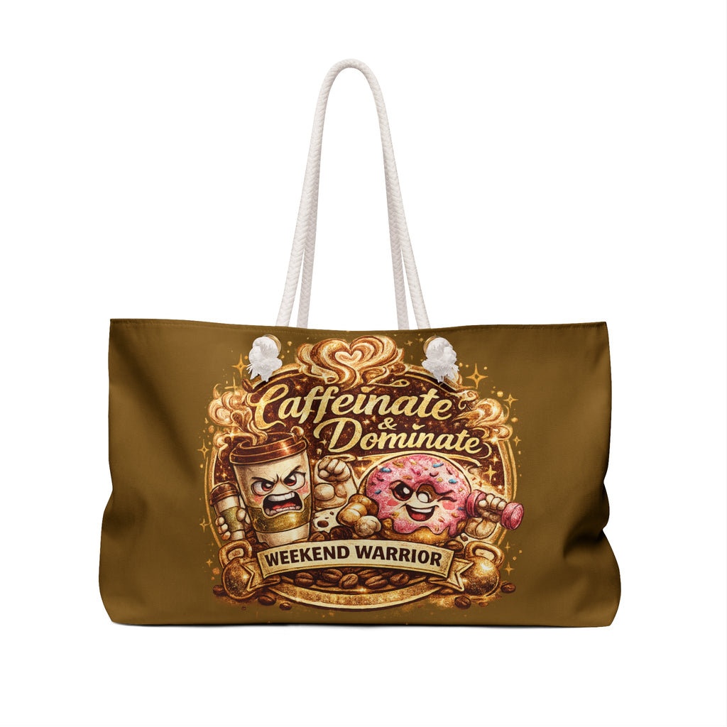 Weekender Bag — "Caffeinate & Dominate" Weekend Warrior Coffee & Donut Travel Tote