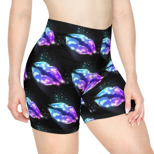 💋 Cosmic Lip Print Biker Shorts Bold & Stylish Women’s Athletic Shorts | Perfect for Festivals, Summer Days & Fierce Fashion Moments