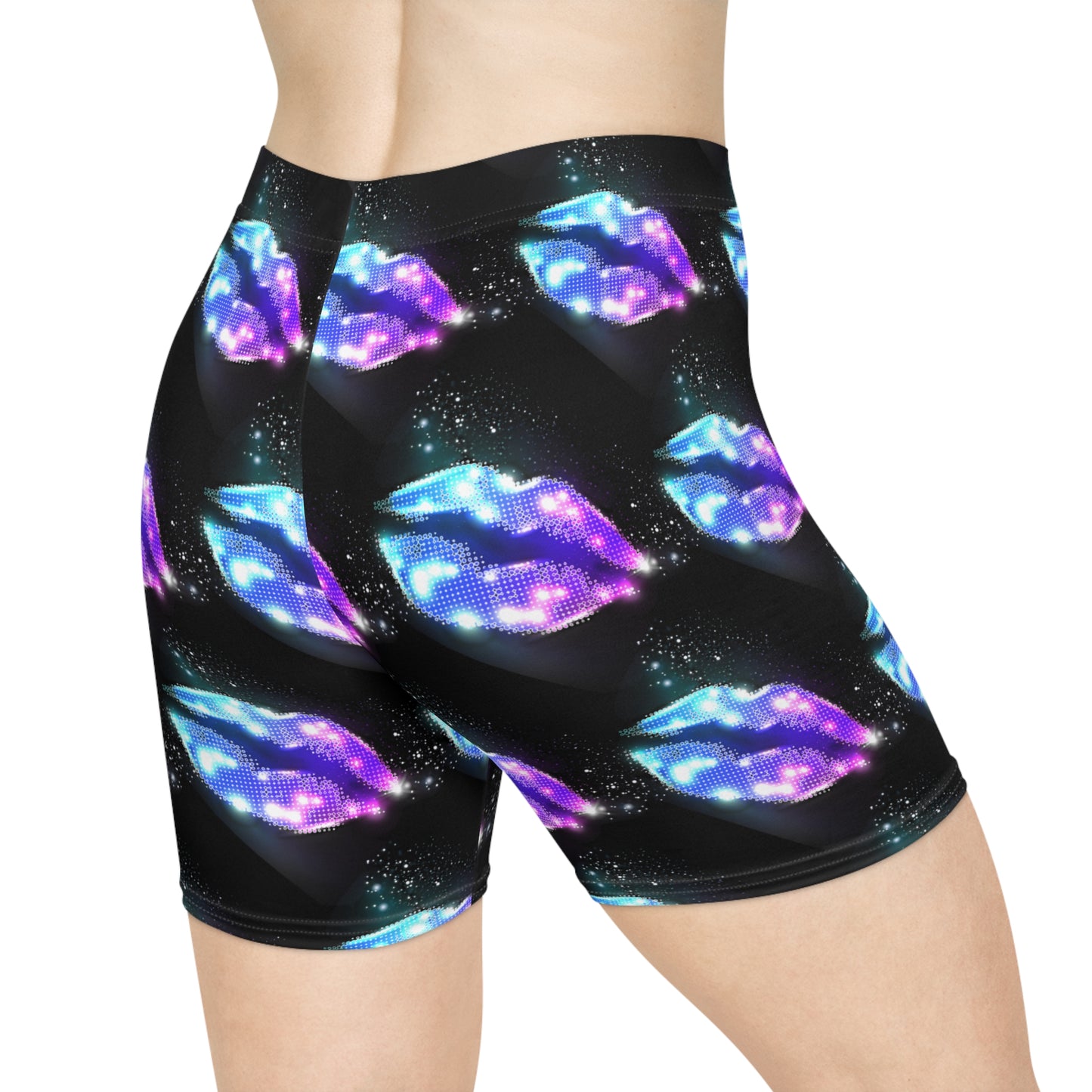 💋 Cosmic Lip Print Biker Shorts Bold & Stylish Women’s Athletic Shorts | Perfect for Festivals, Summer Days & Fierce Fashion Moments