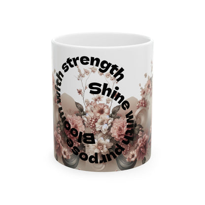 Graceful Blooms Ceramic Mug — Motivational Sip for Home & Office