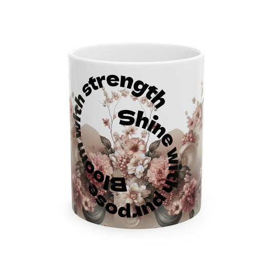 Graceful Blooms Ceramic Mug — Motivational Sip for Home & Office