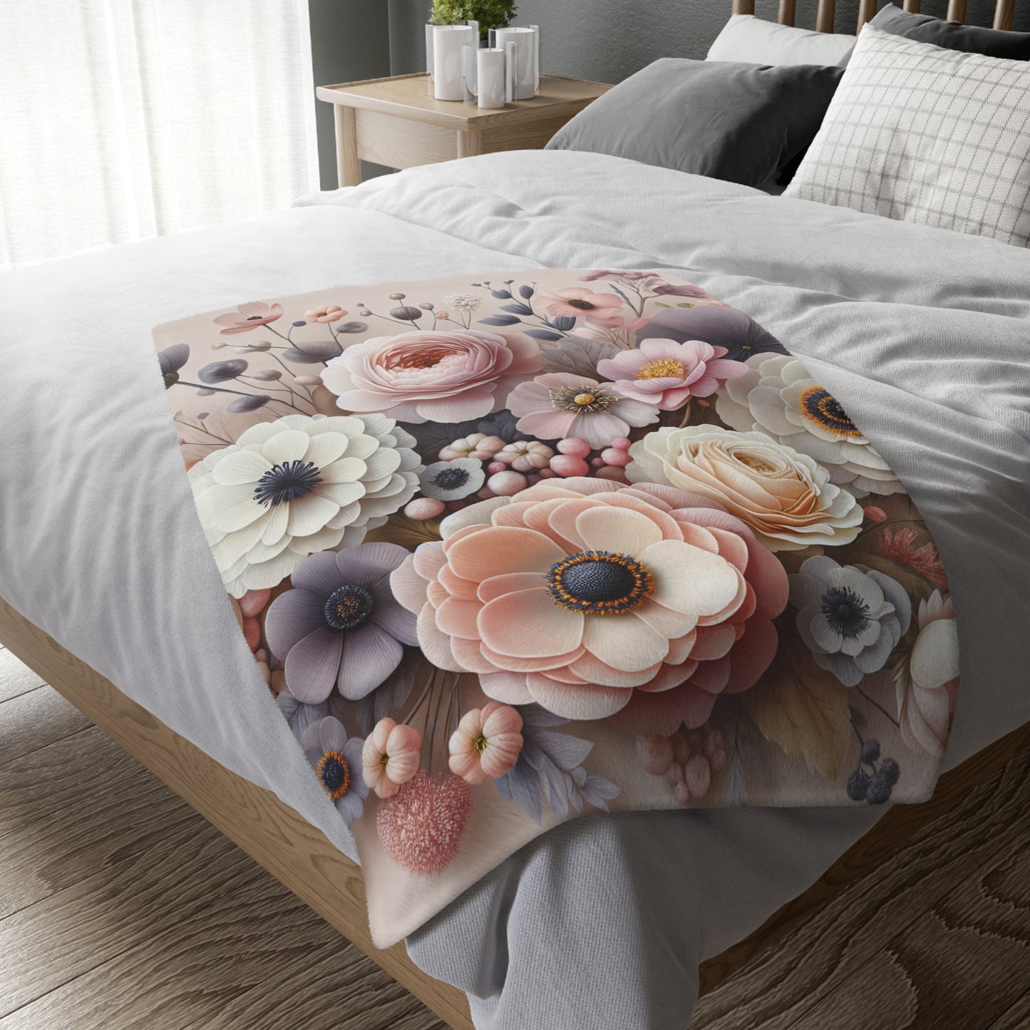 Floral Velveteen Blanket – Soft Microfiber Throw for Elegant Home Décor and Thoughtful Gifting