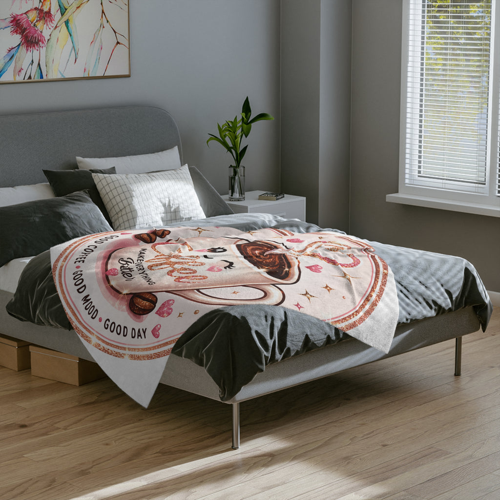 Cozy Coffee Lover Velveteen Blanket — Soft Plush Throw for Relaxing Days