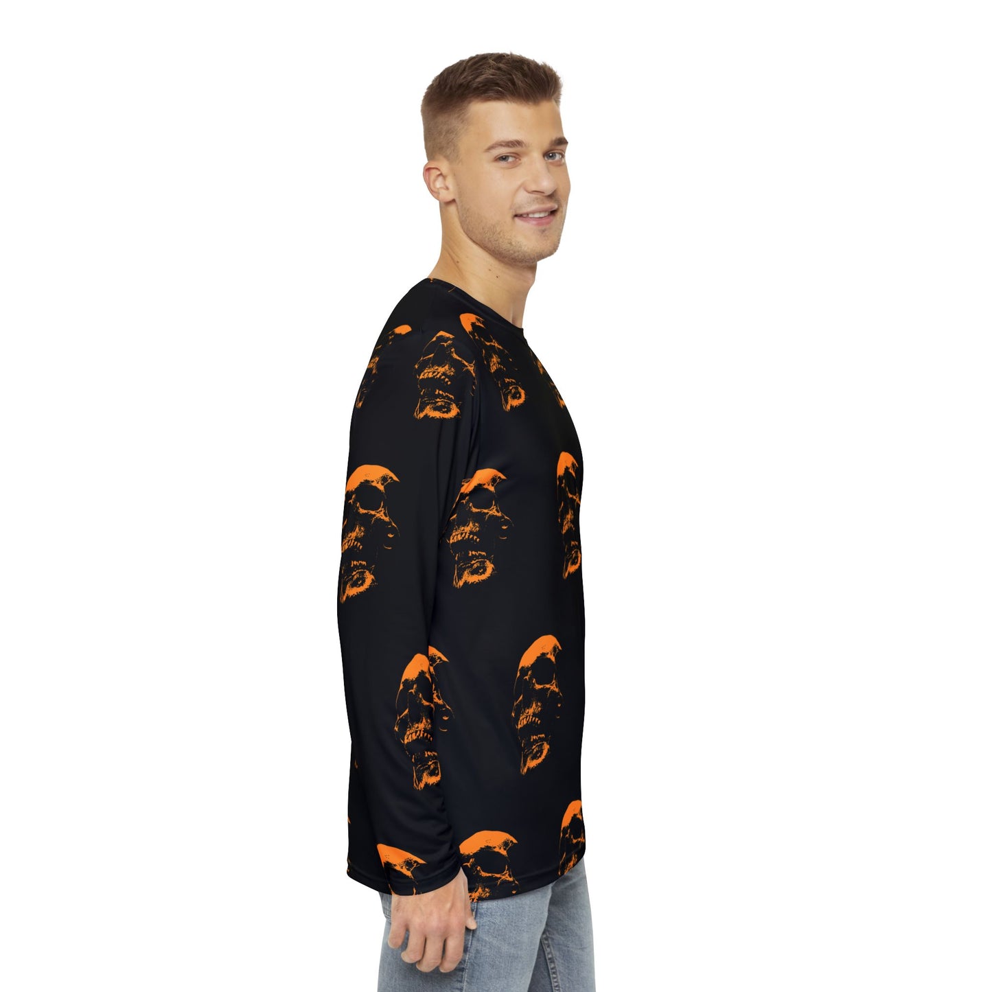 Men's Long Sleeve Skull Print Shirt | Edgy Halloween Loungewear, Gothic Casual Style, Unique Graphic Tee, Perfect Gift for Men