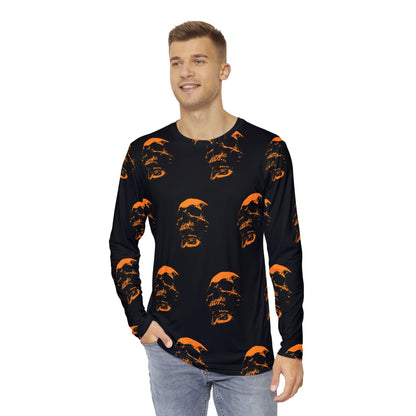 Men's Long Sleeve Skull Print Shirt | Edgy Halloween Loungewear, Gothic Casual Style, Unique Graphic Tee, Perfect Gift for Men
