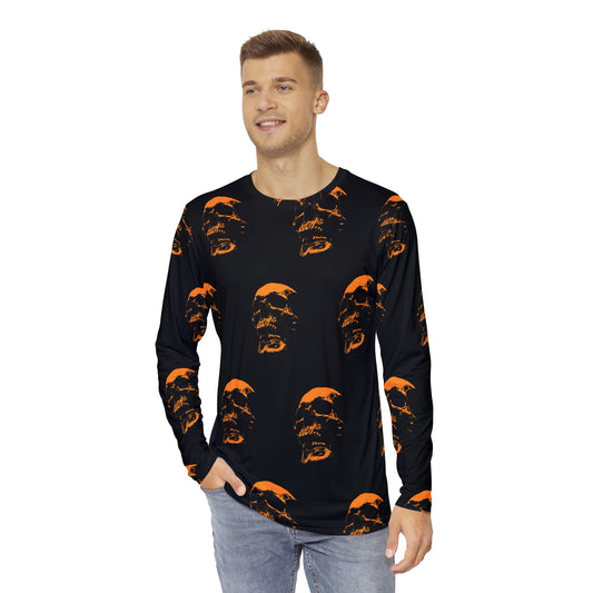 Men's Long Sleeve Skull Print Shirt | Edgy Halloween Loungewear, Gothic Casual Style, Unique Graphic Tee, Perfect Gift for Men