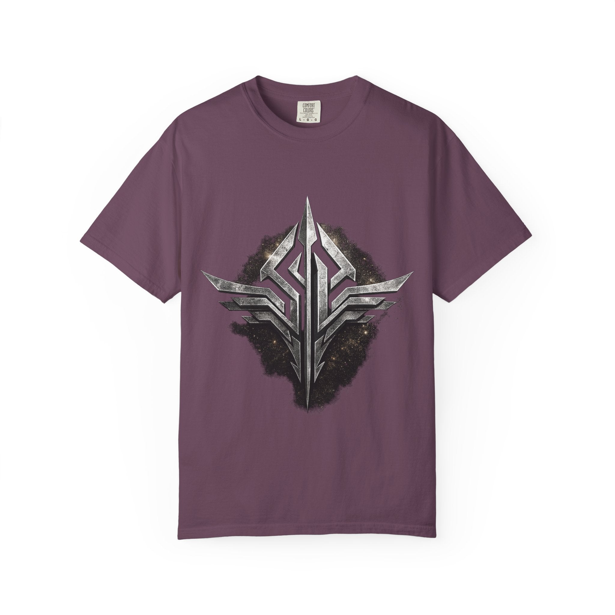 Futuristic Metal Emblem Graphic T‑Shirt