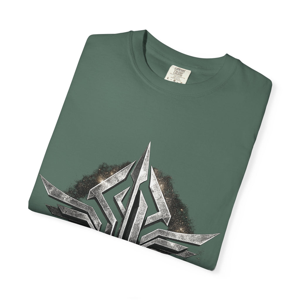 Futuristic Metal Emblem Graphic T‑Shirt