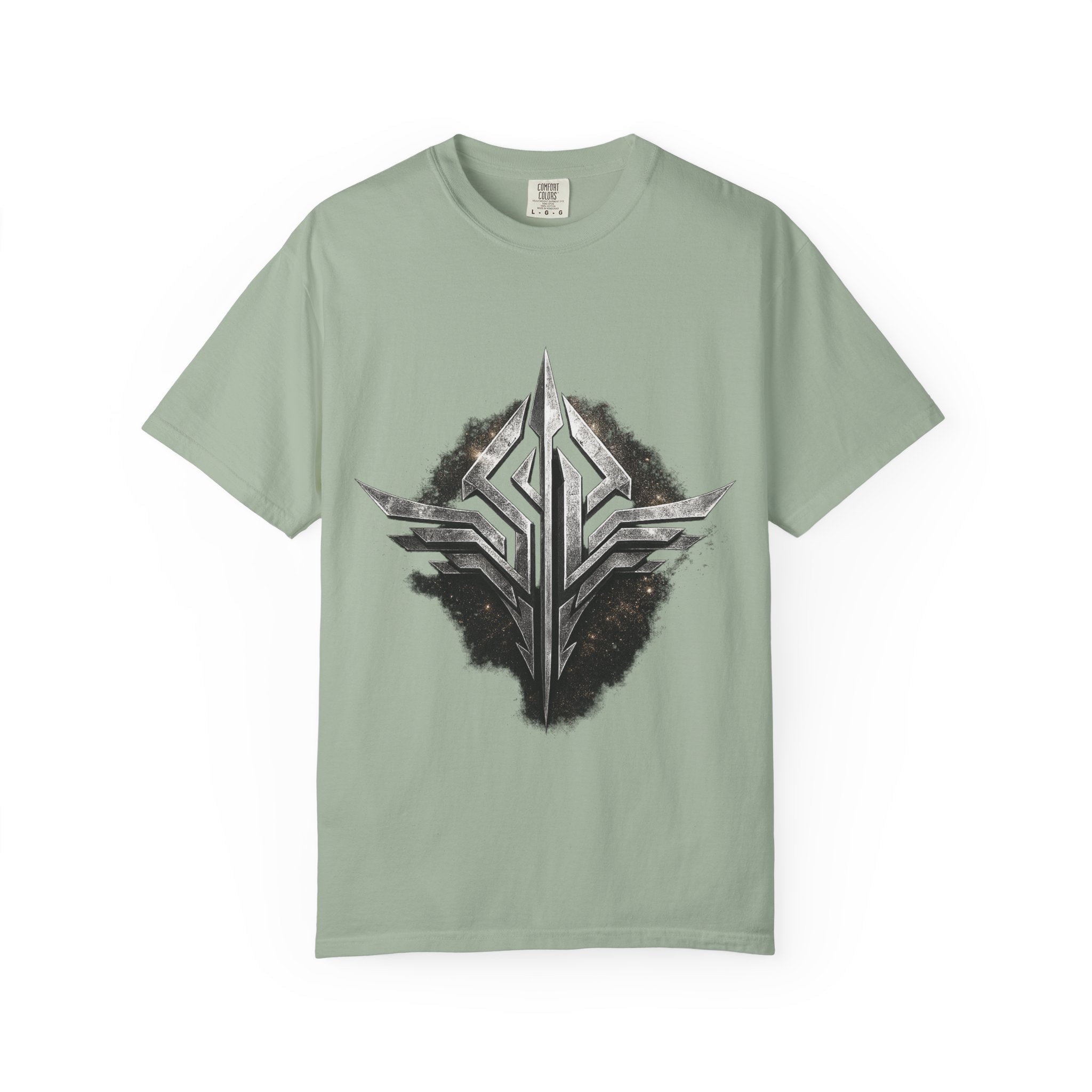 Futuristic Metal Emblem Graphic T‑Shirt