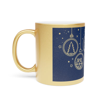 Cheers & Cheer Metallic Holiday Cup | Gold or Silver Ceramic Mug, Festive Christmas Ornament Design, Elegant Cocoa & Coffee Drinkware