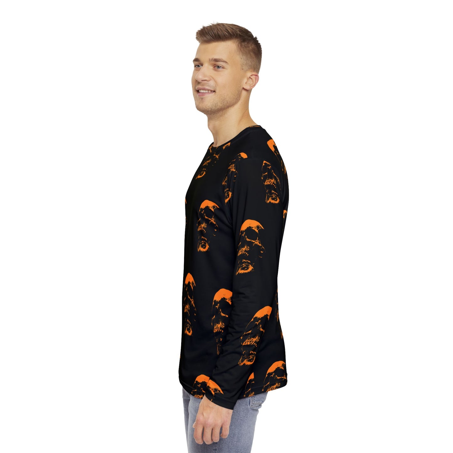Men's Long Sleeve Skull Print Shirt | Edgy Halloween Loungewear, Gothic Casual Style, Unique Graphic Tee, Perfect Gift for Men
