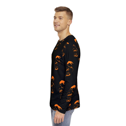 Men's Long Sleeve Skull Print Shirt | Edgy Halloween Loungewear, Gothic Casual Style, Unique Graphic Tee, Perfect Gift for Men