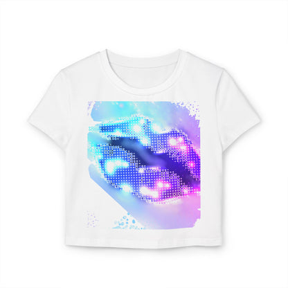 💋 Cosmic Lips Baby Tee Trendy Women’s Graphic Crop Top | Festival Wear, Summer Street Style & Bold Everyday Looks
