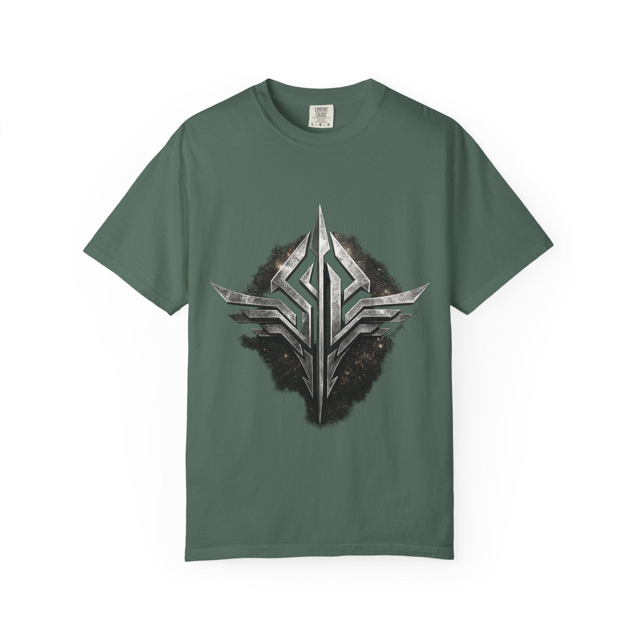 Futuristic Metal Emblem Graphic T‑Shirt
