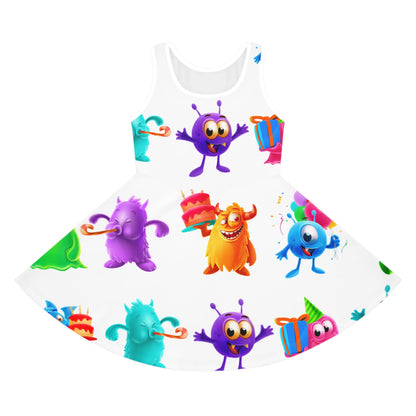 Colorful Monster Print Girls' Sundress | Fun, Whimsical, and Perfect for Summer Adventures