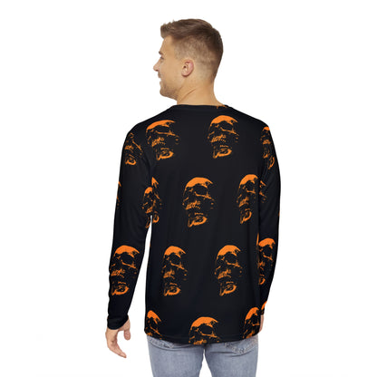 Men's Long Sleeve Skull Print Shirt | Edgy Halloween Loungewear, Gothic Casual Style, Unique Graphic Tee, Perfect Gift for Men