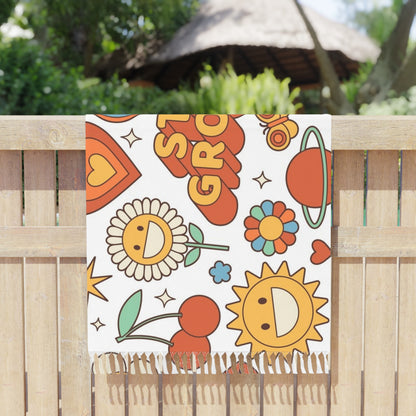 Groove & Glow Boho Beach Blanket | Retro Towel, Summer Throw, Festival Mat & Hippie Beach Vibe Accessory